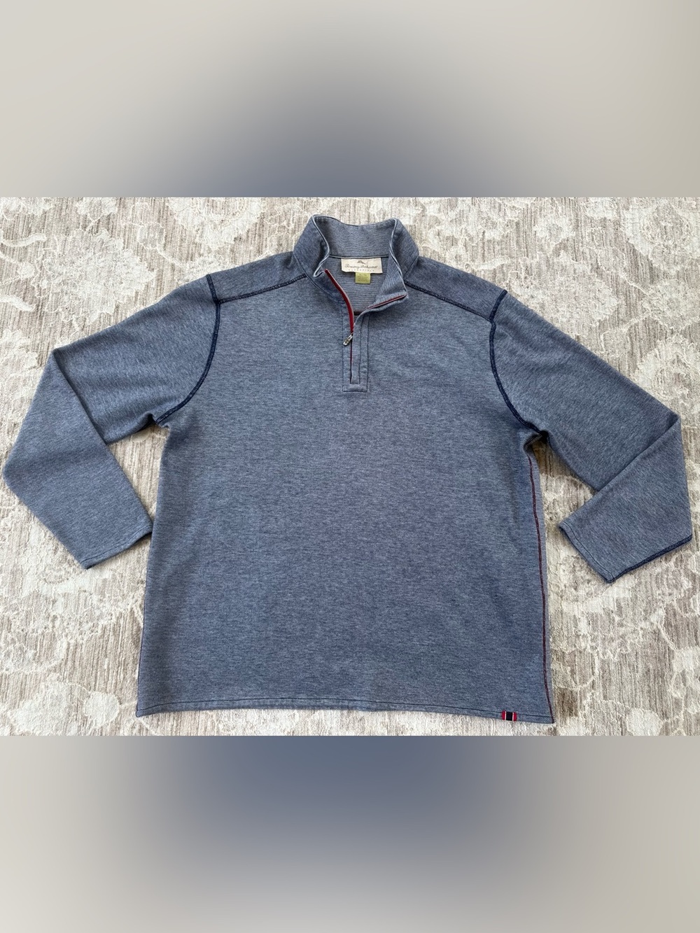 Tommy Bahama Reversible Quarter Zip Soft Pique Blue White Stripe Pull Over (XL)